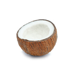 half a coconut on a white isolated background close-up