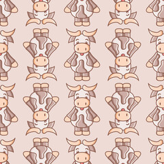 Chinese zodiac ox vector repeat pattern. Cute cow illustration background