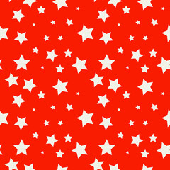 White stars and red background. Stars located in different places. Vector.