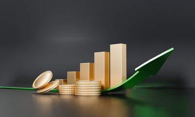 Cryptocurrency trend trading and growing, bitcoin rising all time high with graph, bitcoin investment on smartphone concept. 3d render illustration