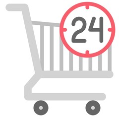 Shopping cart with 24 hours icon, Supermarket and Shopping mall related vector