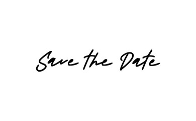 Save the date, calligraphy style typo phrase. Hand drawn lettering design for invitations and wedding cards.