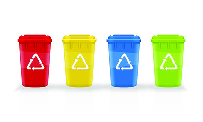 Recycle bin four color isolated on a white background. 3d rendering