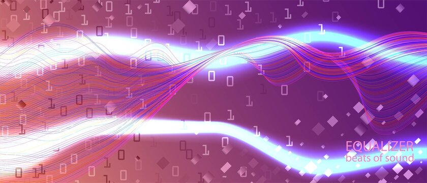 Binary Code Vector Equalizer. Computing Grunge Trendy Layout. Purple Blue Pink Background. Matrix Falling Binary Code. Fractal