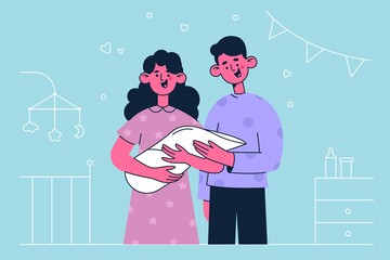Obraz premium Newborn child and happy family concept