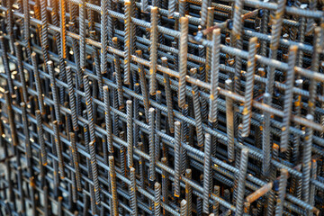 Industrial background. Preparation for pouring concrete. Construction of buildings of reinforced...