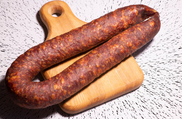 sausage on a wooden board