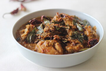 Kerala style chicken curry made with home ground masala.