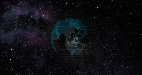 Big data 3d Earth. Binary code surrounding globe rotating. Retro digital Earth. Digital data globe,abstract 3D rendering of data network surrounding planet earth. Earth View From Outer Space