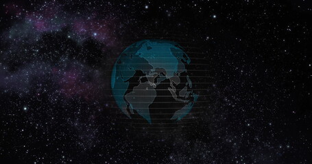 Big data 3d Earth. Binary code surrounding globe rotating. Retro digital Earth. Digital data globe,abstract 3D rendering of data network surrounding planet earth. Earth View From Outer Space
