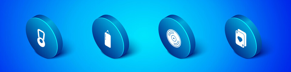 Set Isometric Kettlebell, Vinyl disk, Playing cards and Punching bag icon. Vector