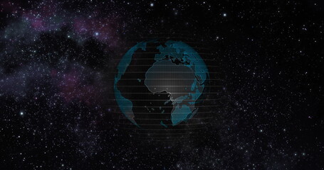 Big data 3d Earth. Binary code surrounding globe rotating. Retro digital Earth. Digital data globe,abstract 3D rendering of data network surrounding planet earth. Earth View From Outer Space