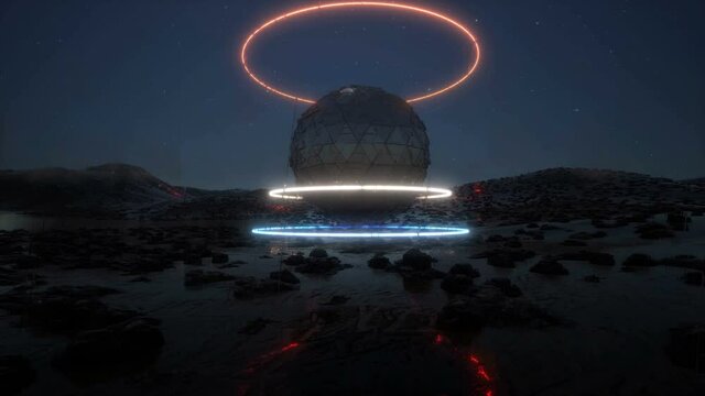 3d neon futurist object on rain planet Modern technology sci fi 4k