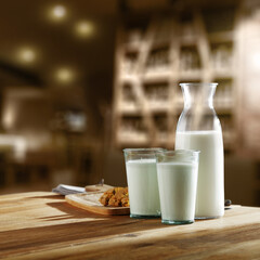 Fresh cold milk on table and free space for your decoration 