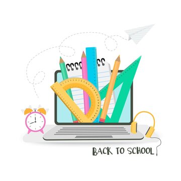 Set of rulers and protractor, back to school concept. Pencil, stationery iterms for schooling. Vector illustration, isolated objects.