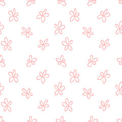 Seamless pattern with red grunge flowers on white background. Vector illustration.