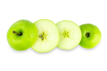 cut green apple isolated on white background