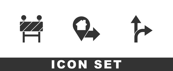 Set Road barrier, Location with house and traffic sign icon. Vector