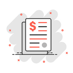 Financial statement icon in comic style. Document cartoon vector illustration on white isolated background. Report splash effect business concept.