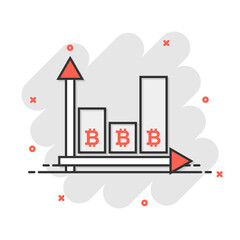 Obraz premium Bitcoin growth icon in comic style. Blockchain cartoon vector illustration on white isolated background. Cryptocurrency splash effect business concept.