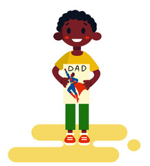 Cute Boy demonstrates a sheet of paper with the inscription 