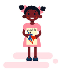 Cute girl demonstrates a sheet of paper with the inscription 