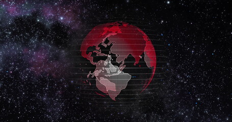 Naklejka premium Red Earth Concept of Global Warming. Big data 3d Earth. Binary code surrounding globe rotating. Retro digital Earth. Digital data globe,abstract 3D rendering of data network surrounding planet earth.