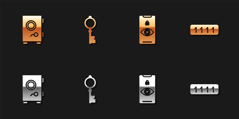 Set Safe, Old key, Eye scan and Password protection icon. Vector