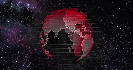 Red Earth Concept of Global Warming. Big data 3d Earth. Binary code surrounding globe rotating. Retro digital Earth. Digital data globe,abstract 3D rendering of data network surrounding planet earth.