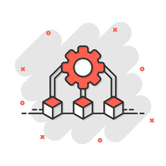 Obraz premium Api technology icon in comic style. Algorithm cartoon vector illustration on white isolated background. Gear with arrow splash effect business concept.