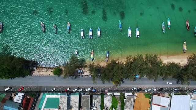 Koh Phiphi,koh lipe,koh phangan,koh tao,Pattaya, Patong ,Thailand : Aerial drone video of Beautiful ocean relax the best tourism snorkeling, tropical, beach, underwater, summer, snorkel, travel .