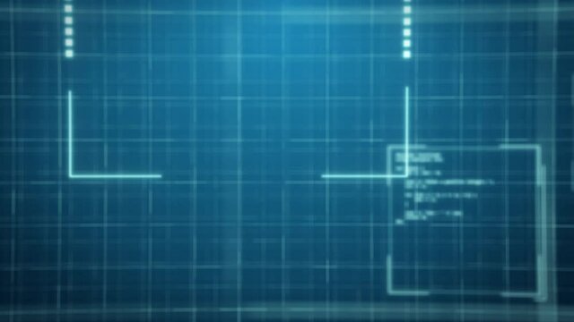 Abstract animated tech background. hi-tech digital cyber concept virtual design. flying through digital cyberspace. HUD interface elements, grid. Computer technology. programming code Motion graphics