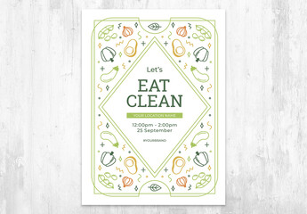Vegan Flyer Card with Fruits and Vegetables Frame