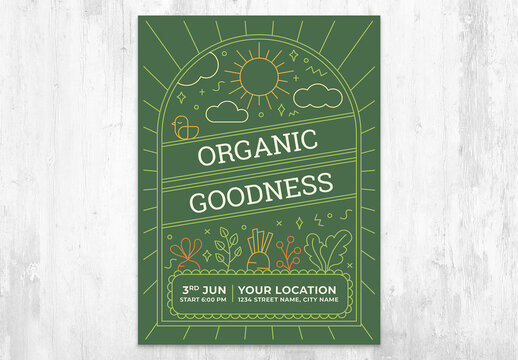Vegan Flyer Card with Organic Garden and Sunshine