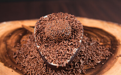 Chocolate Easter Egg filled with brigadeiro (brigadier), Goumert egg chocolate tradition in Brazil.