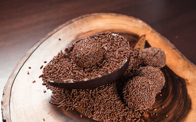 Chocolate Easter Egg filled with brigadeiro (brigadier), Goumert egg chocolate tradition in Brazil.