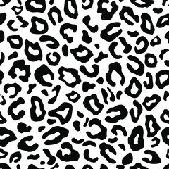 Leopard print seamless background pattern. Black and white.