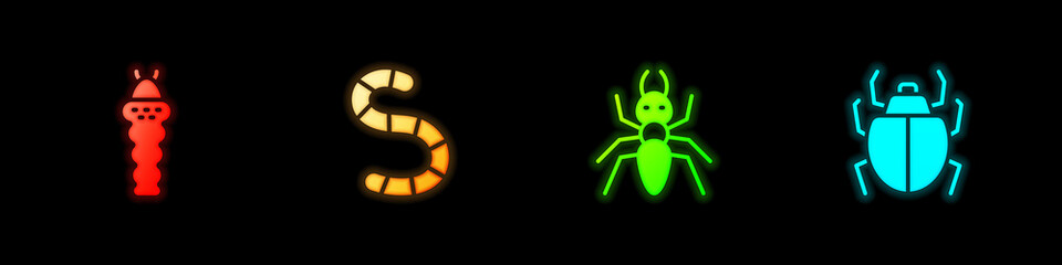 Set Larva insect, Worm, Ant and Mite icon. Vector