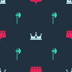 Set King crown, and Medieval axe on seamless pattern. Vector