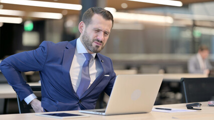 Fototapeta premium Middle Aged Businessman having Back Pain At Work 