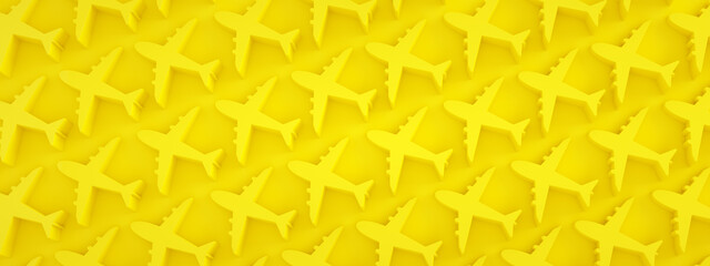 airplanes pattern over yellow background, panoramic image
