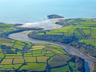 Aerial view of the River Avon and Bigbury Beach in Devon	