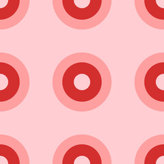 Seamless pattern of large isolated red record media symbols. The elements are evenly spaced. Vector illustration on light red background