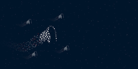 Fototapeta na wymiar A snowdrop filled with dots flies through the stars leaving a trail behind. Four small symbols around. Empty space for text on the right. Vector illustration on dark blue background with stars