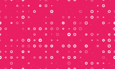 Seamless background pattern of evenly spaced white record media symbols of different sizes and opacity. Vector illustration on pink background with stars