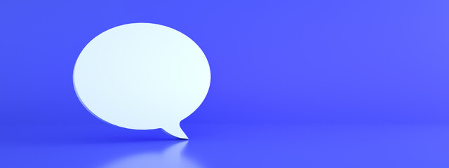 Speech bubble over  blue background, 3D render, panoramic image