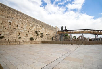 The Western Wall. Wailing Wall the Place of Weeping is an ancient limestone wall in the Old City of Jerusalem. Israel 