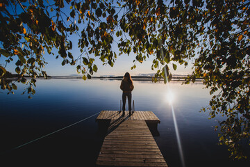 View of Kem River, Kemijoki, in a Liedakkala village in the municipality of Keminmaa in Lapland in north-western Finland, Aerial beautiful summer dawn sunrise