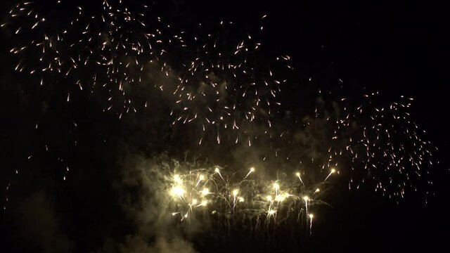 New Year Celebration, Beautiful Firework against Black Sky Background.