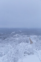 View overlooking the winter forest from the Belogorsky monastery. Belogorye, Perm Territory, Ural, Russia